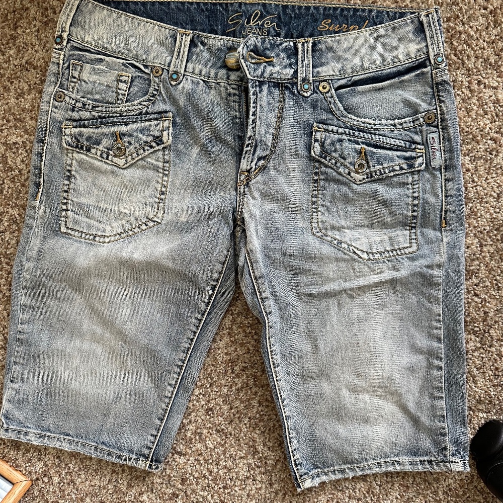 Silver Surplus Denim Bermuda Button Fly Shorts sz 28
